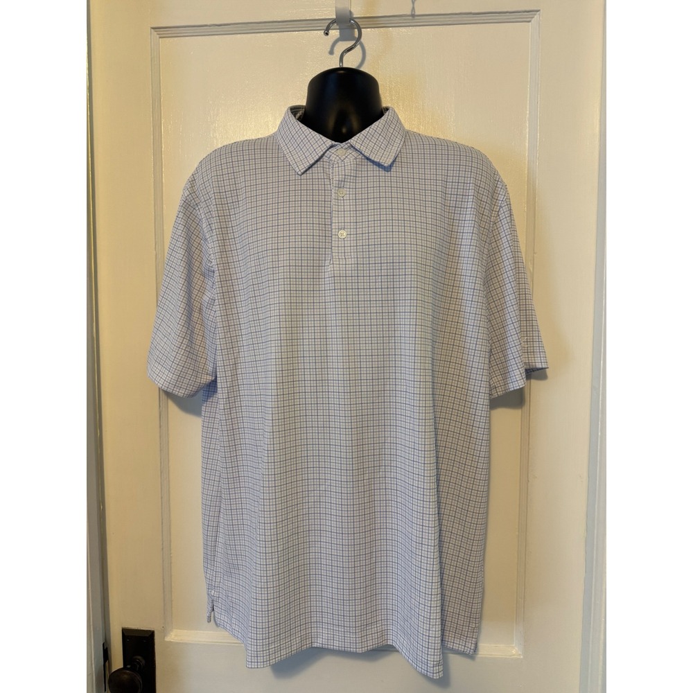 Kenneth Cole Golf Polo Mens XXL White Blue NWT 4-Way Stretch Grid KQ9T63WHTP5